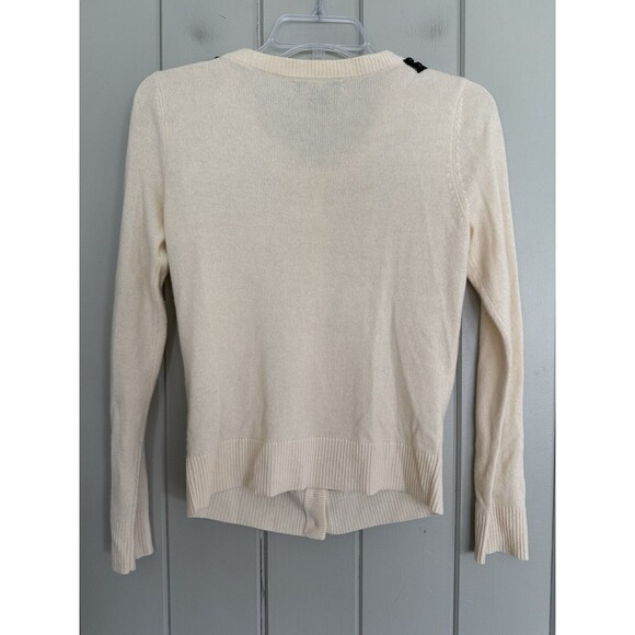 C by Bloomingdales Sweater Cardigan S 100% Cashmere Ivory Black Rhinestones - Picture 4 of 5